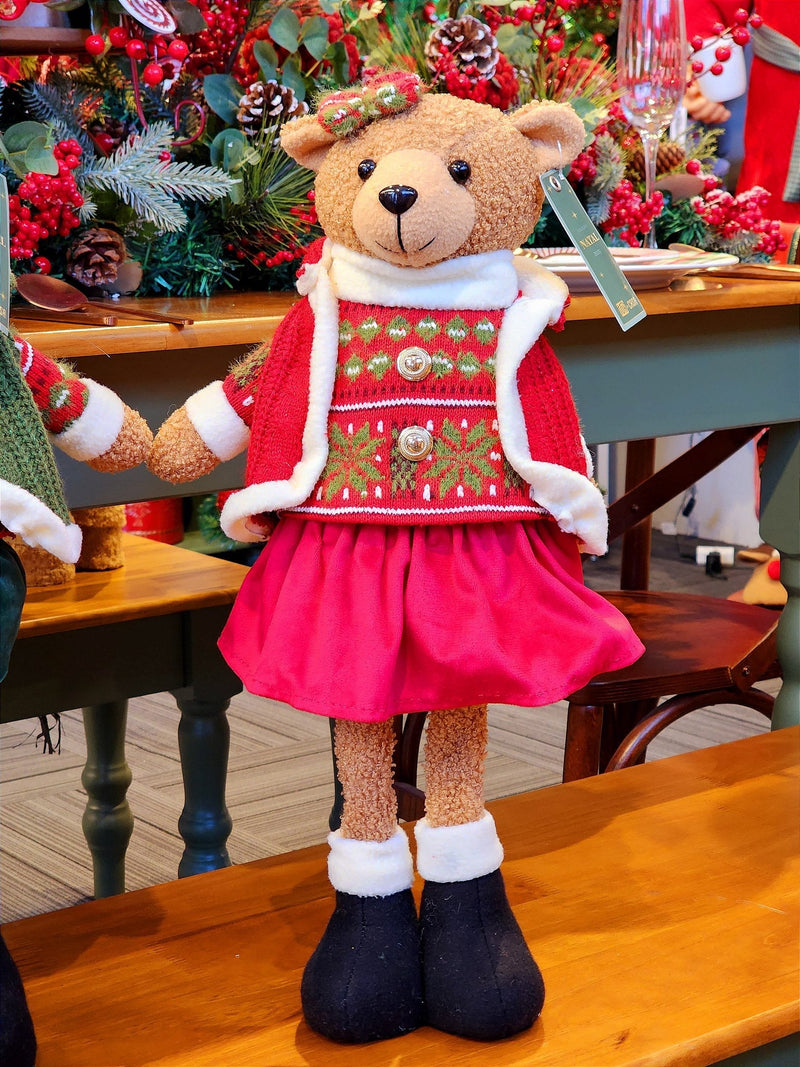 URSO MENINA EM PÉ COM VESTIDO VERMELHO 56CM - PRÉ VENDA 2025